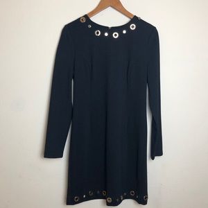 Michael Kors Gold Grommet Longsleeve Black Dress